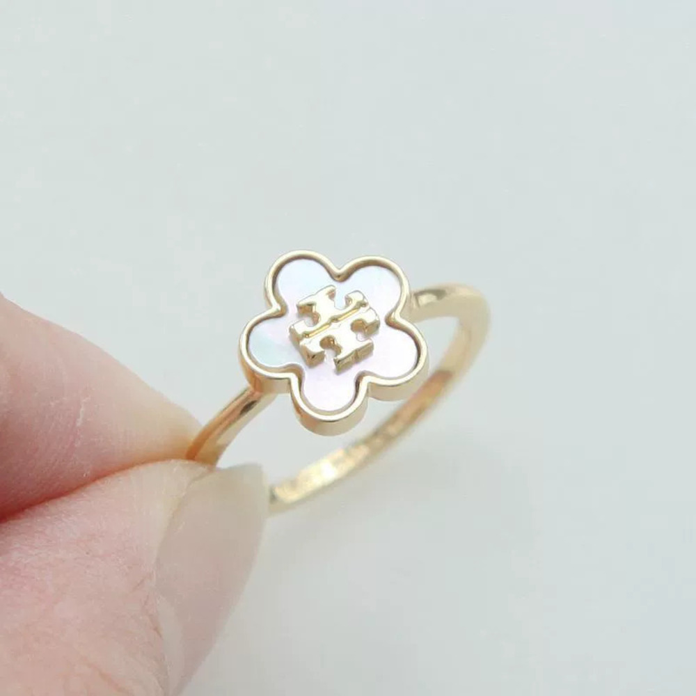 Tory Burch Forget Me Not Collection Gold Shell Flower Ring - Picture 2 of 5